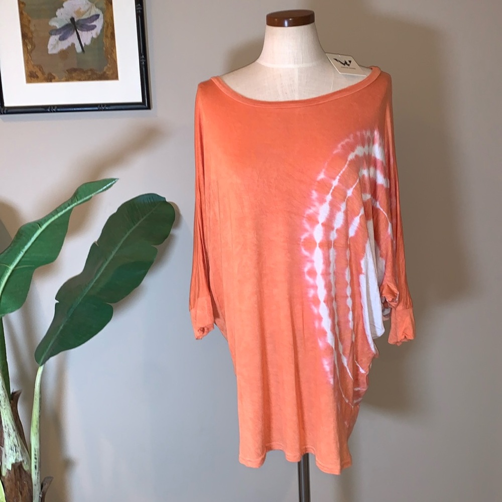 NWT White Mark Tie Dye Dolman Tee Shirt, Salmon Orange Peach & White, Size 3XL